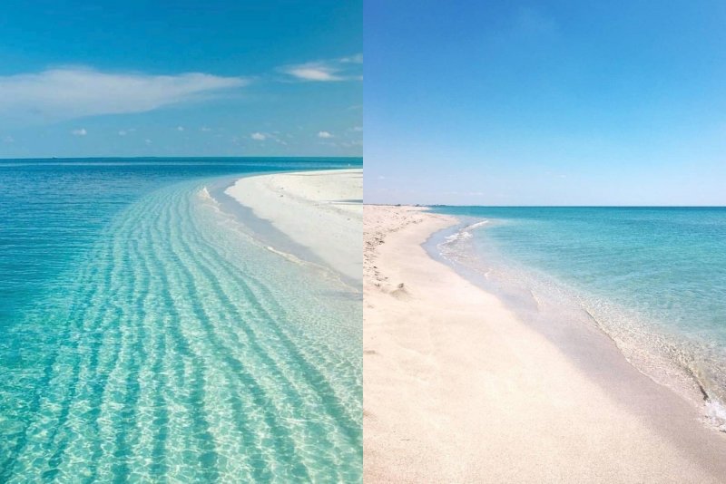 Мальдивы слева или справа? В обеих случая это коса Беляус, без фотообработки. Кадры: Instagram