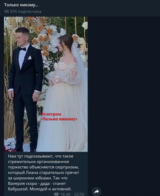 Кадр заявления Telegram-канала «Только никому» о беременности Лианы Волковой