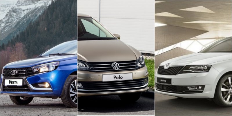Фото, слева направо: LADA Vesta, Volkswagen Polo, Skoda Rapid, источники: «АвтоВАЗ», Volkswagen, Skoda