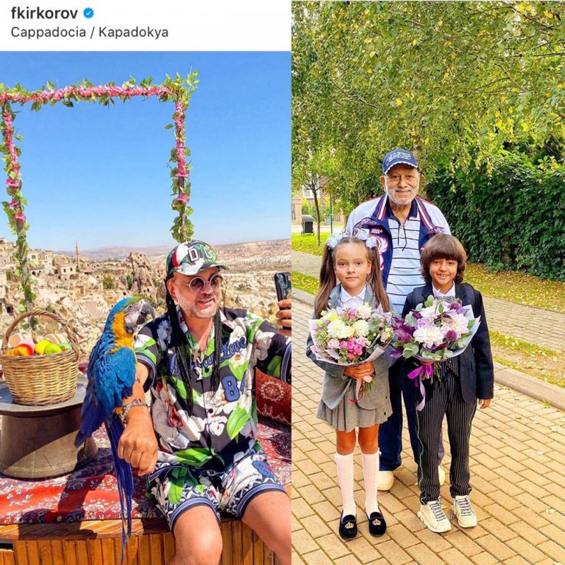 Фотоколлаж: Киркоров на отдыхе в Турции/ Бедрос с детьми певца на линейке 1 Сентября, Instagram @fkirkorov