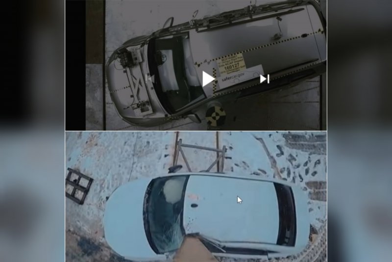 Сверху — VW Golf на скорости 29 км/ч, снизу — LADA Vesta на 39 км/ч. Скриншот: Youtube-канал Kviring Drive