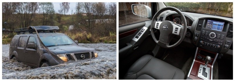 Nissan Pathfinder третьего поколения в воде/ салон авто